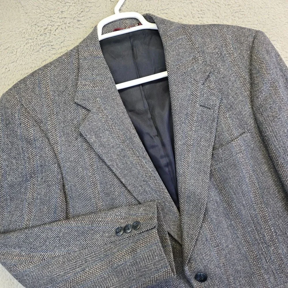 Bernhard Altman‎ Sports Coat Mens 44 Gray Wool Tweed Herringbone Blazer Jacket